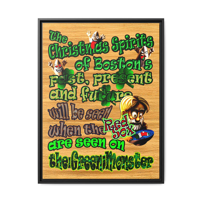 christmas spirits of boston - framed canvas art (butterscotch wood finish)
