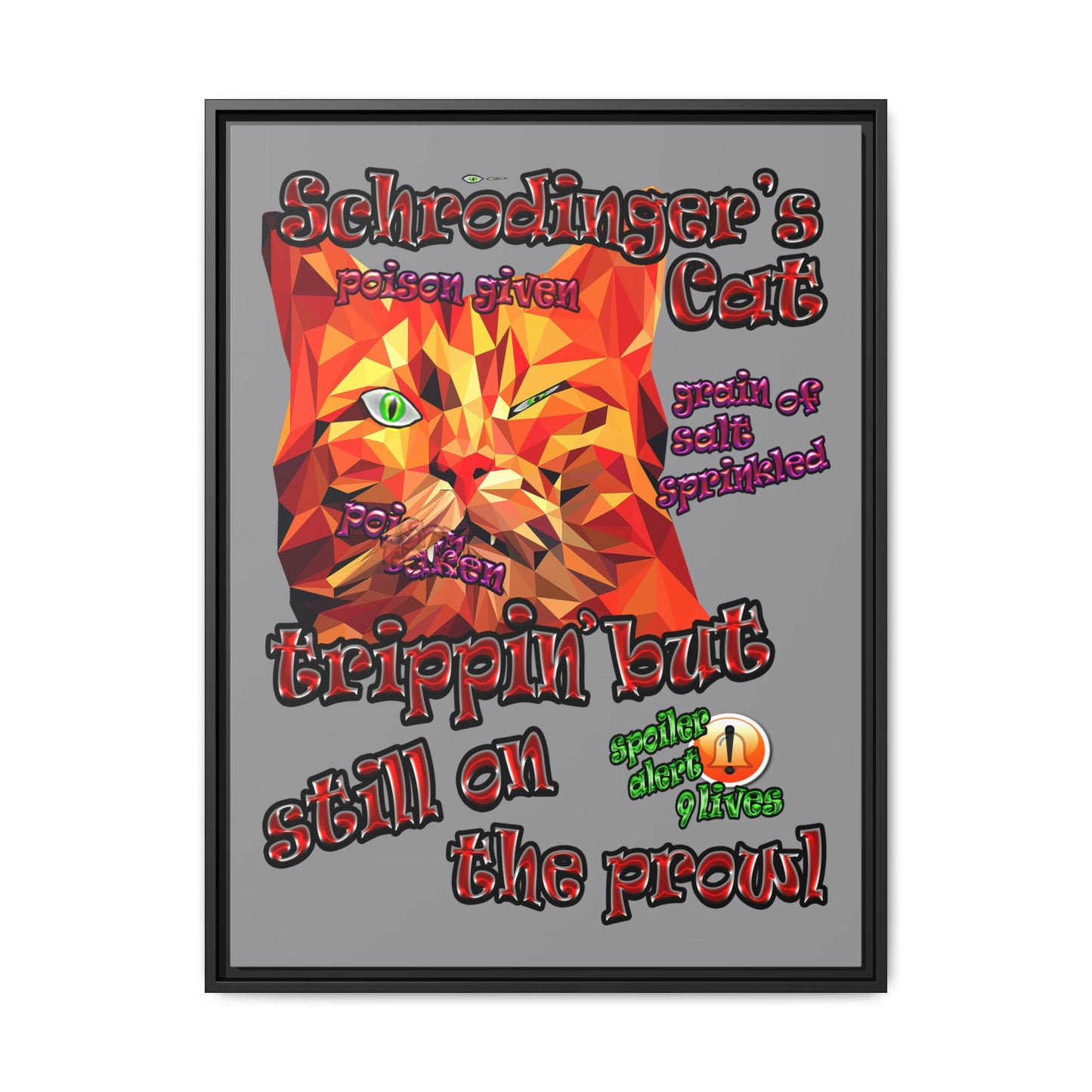 schrodinger's cat - framed canvas art (grey)