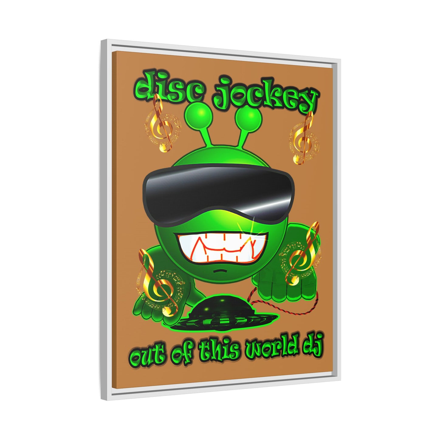 disc jockey - framed canvas art (light brown)