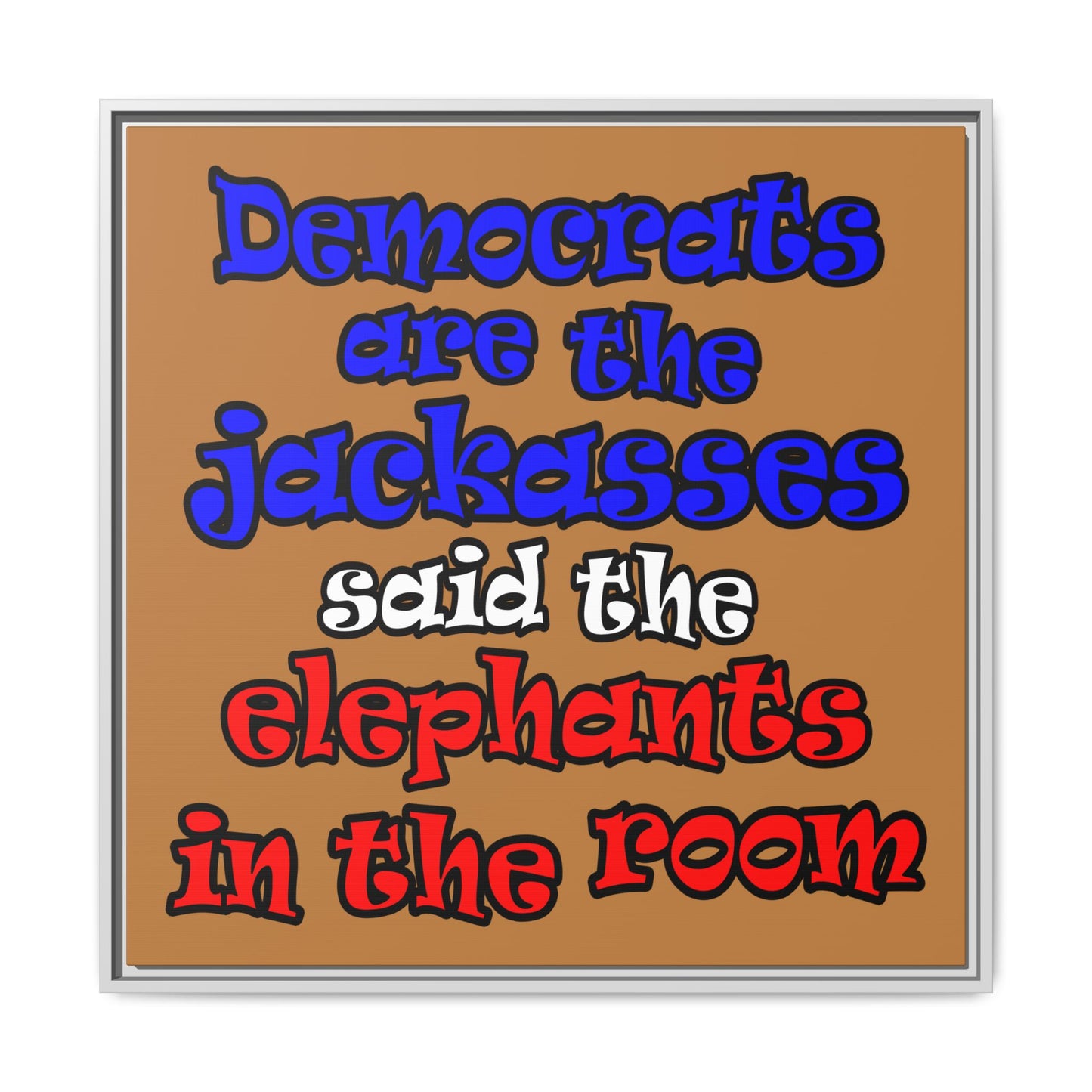 donkeys and elephants - framed canvas art (light brown)