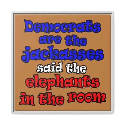 donkeys and elephants - framed canvas art (light brown)