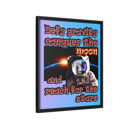defy conquer reach - framed canvas art (light blue-purple wave)