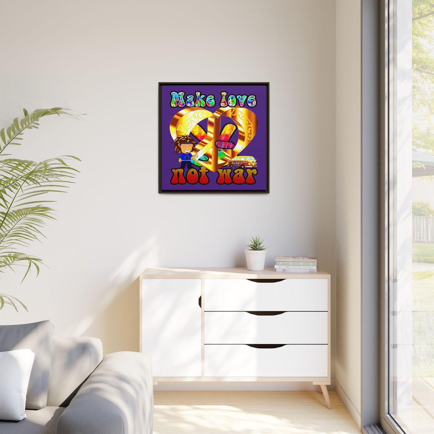 love peace - framed canvas art (purple)
