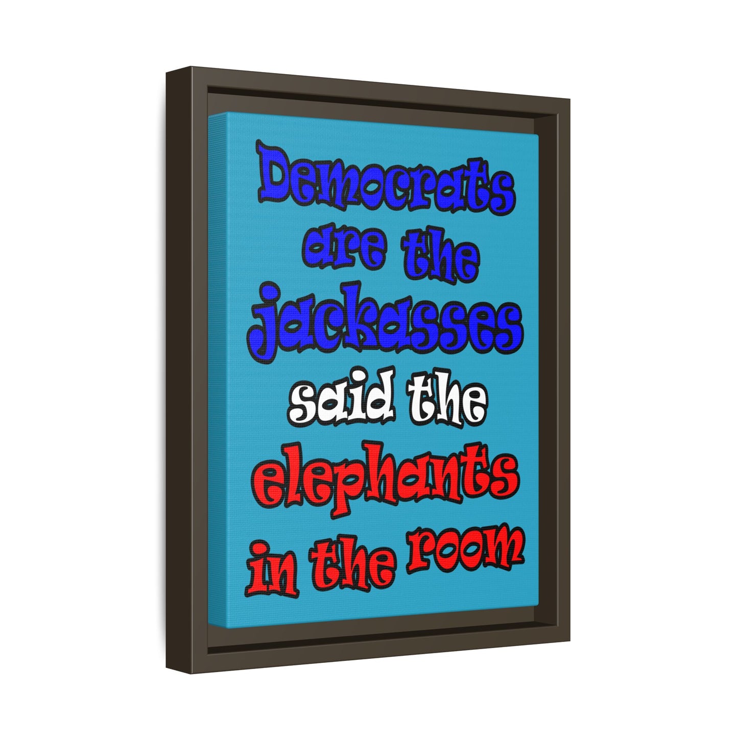 donkeys and elephants - framed canvas art (turquoise)