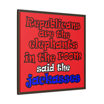 donkeys and elephants - framed canvas art (red)