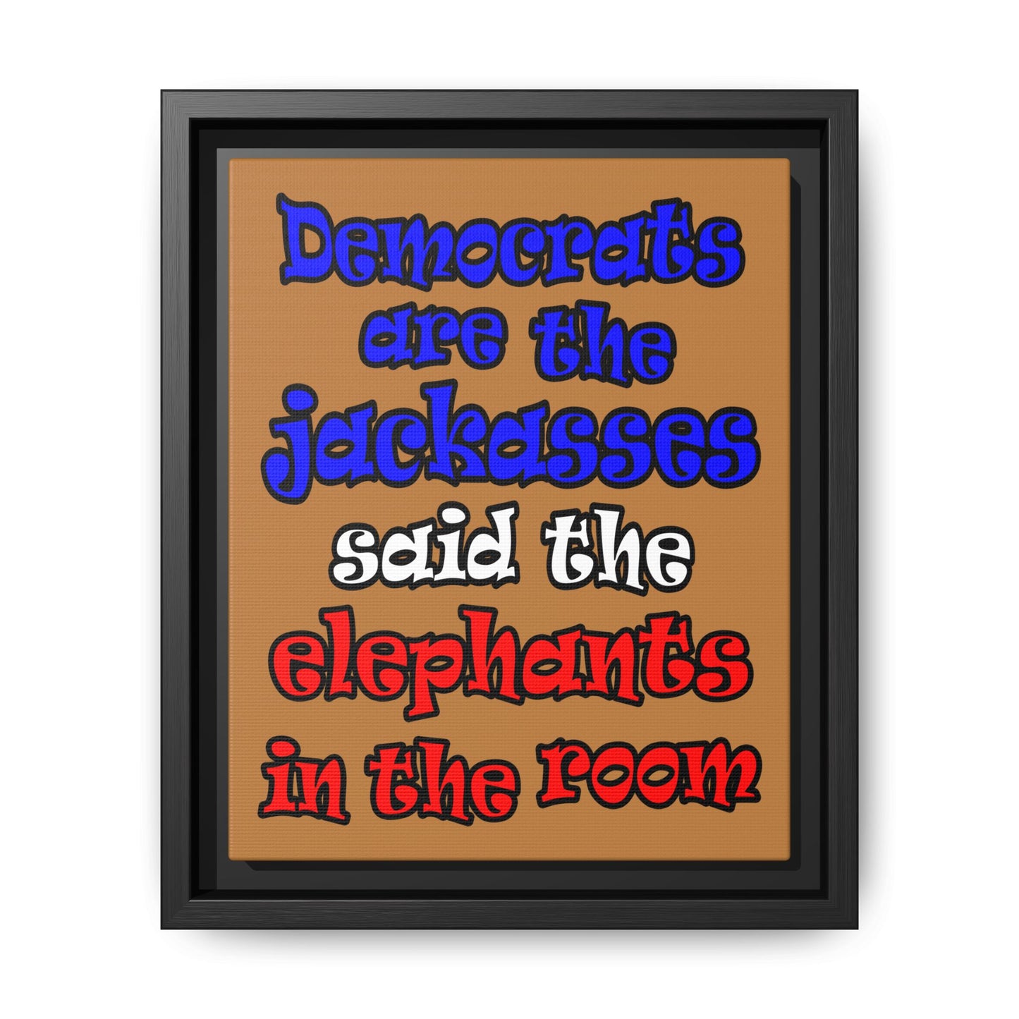 donkeys and elephants - framed canvas art (light brown)