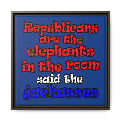 donkeys and elephants - framed canvas art (dark blue)