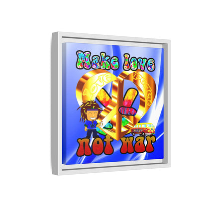 love peace - framed canvas art (blue-white wave)