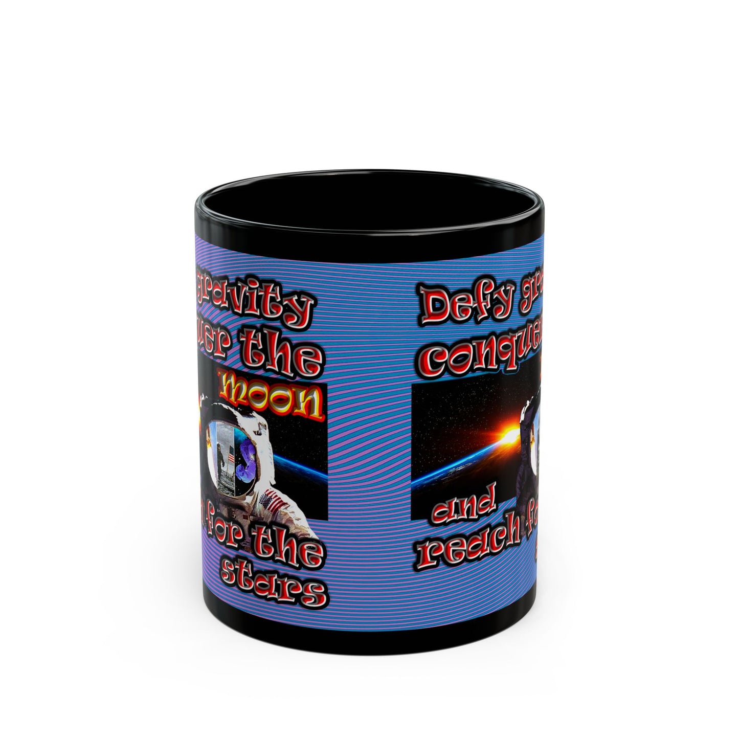defy conquer reach - Black Mug (light blue-purple wave)
