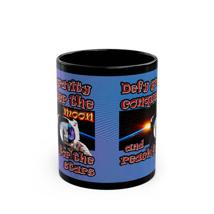 defy conquer reach - Black Mug (light blue-purple wave)