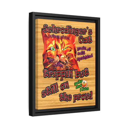 schrodinger's cat - framed canvas art (butterscotch wood finish)