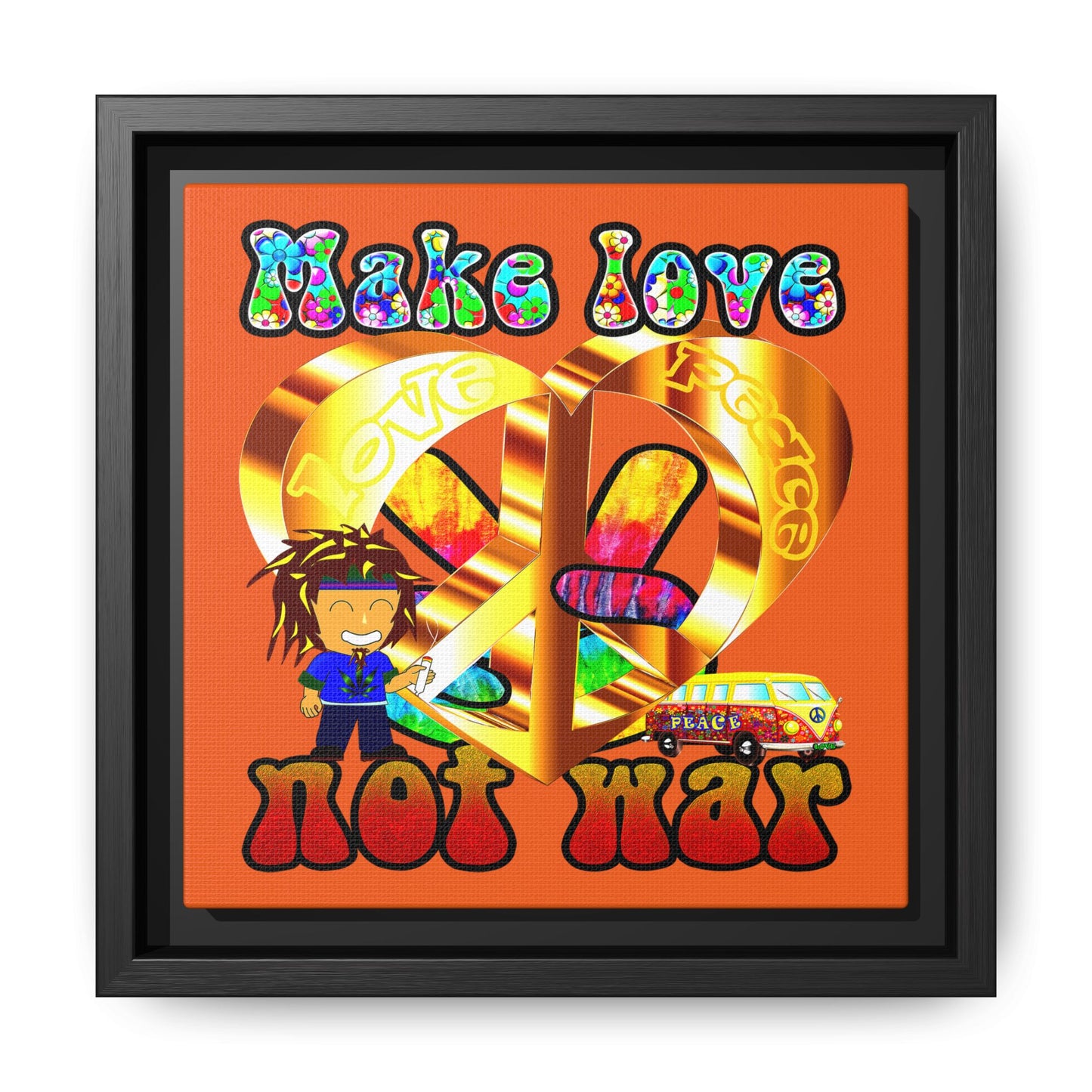 love peace - framed canvas art (orange)