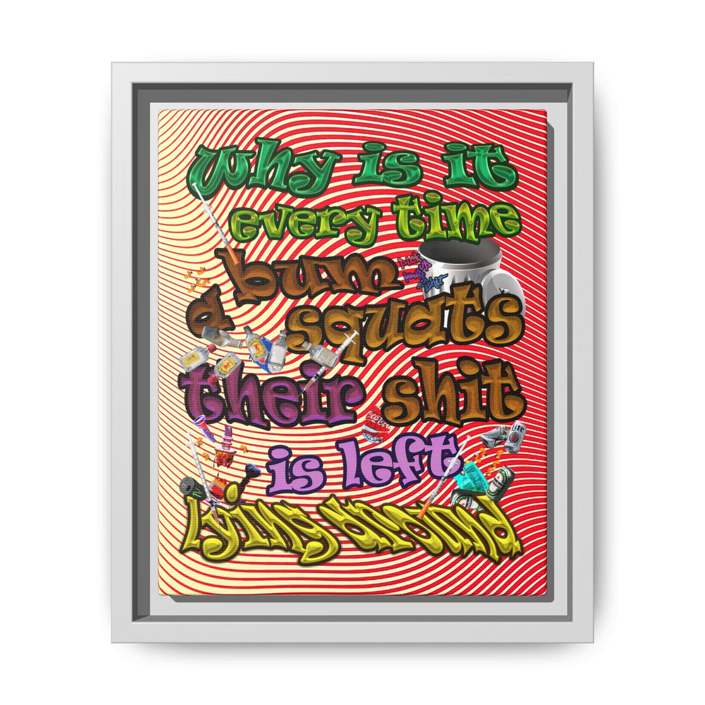 the bum's shit - framed canvas art (yellow-orange wave)