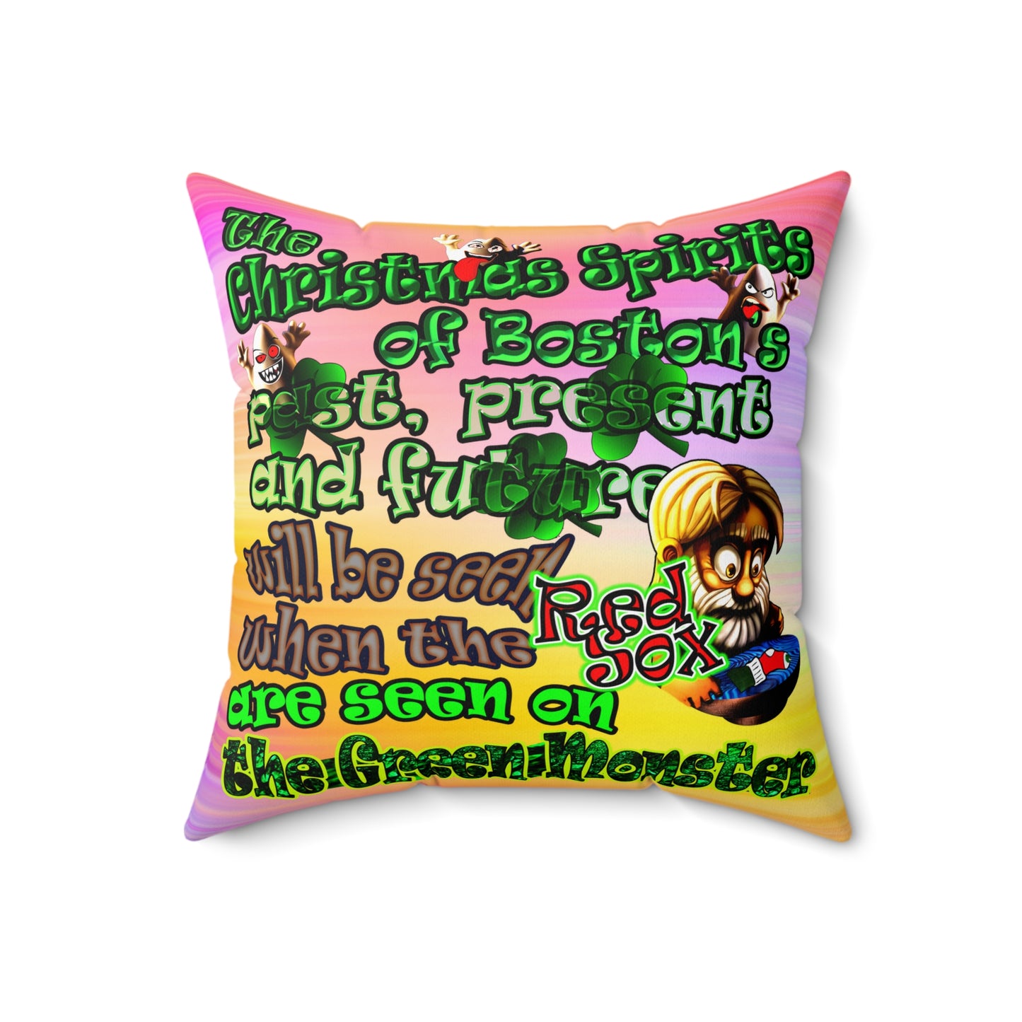 christmas spirits of boston - Spun Polyester Square Pillow - (color blur)