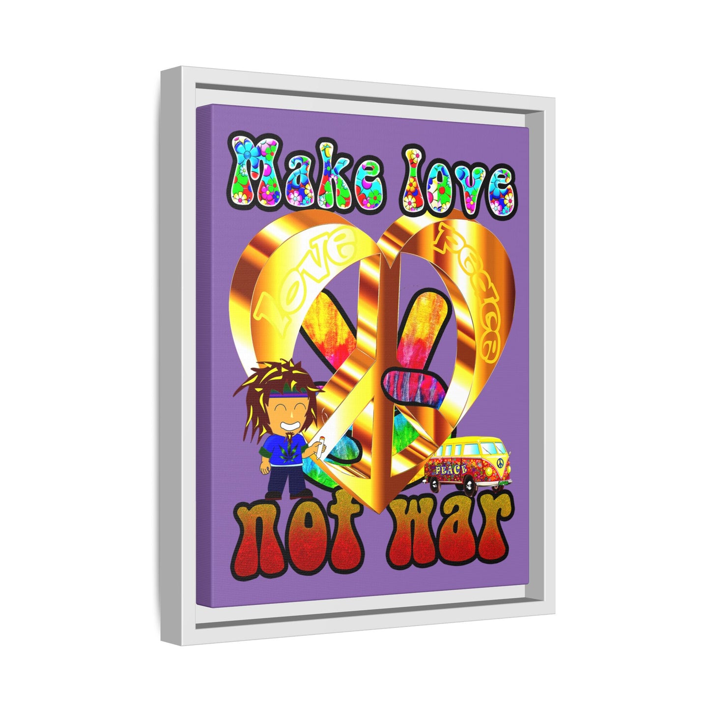 love peace - framed canvas art (light purple)
