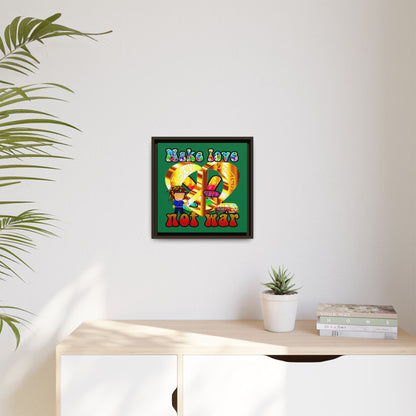 love peace - framed canvas art (dark green)
