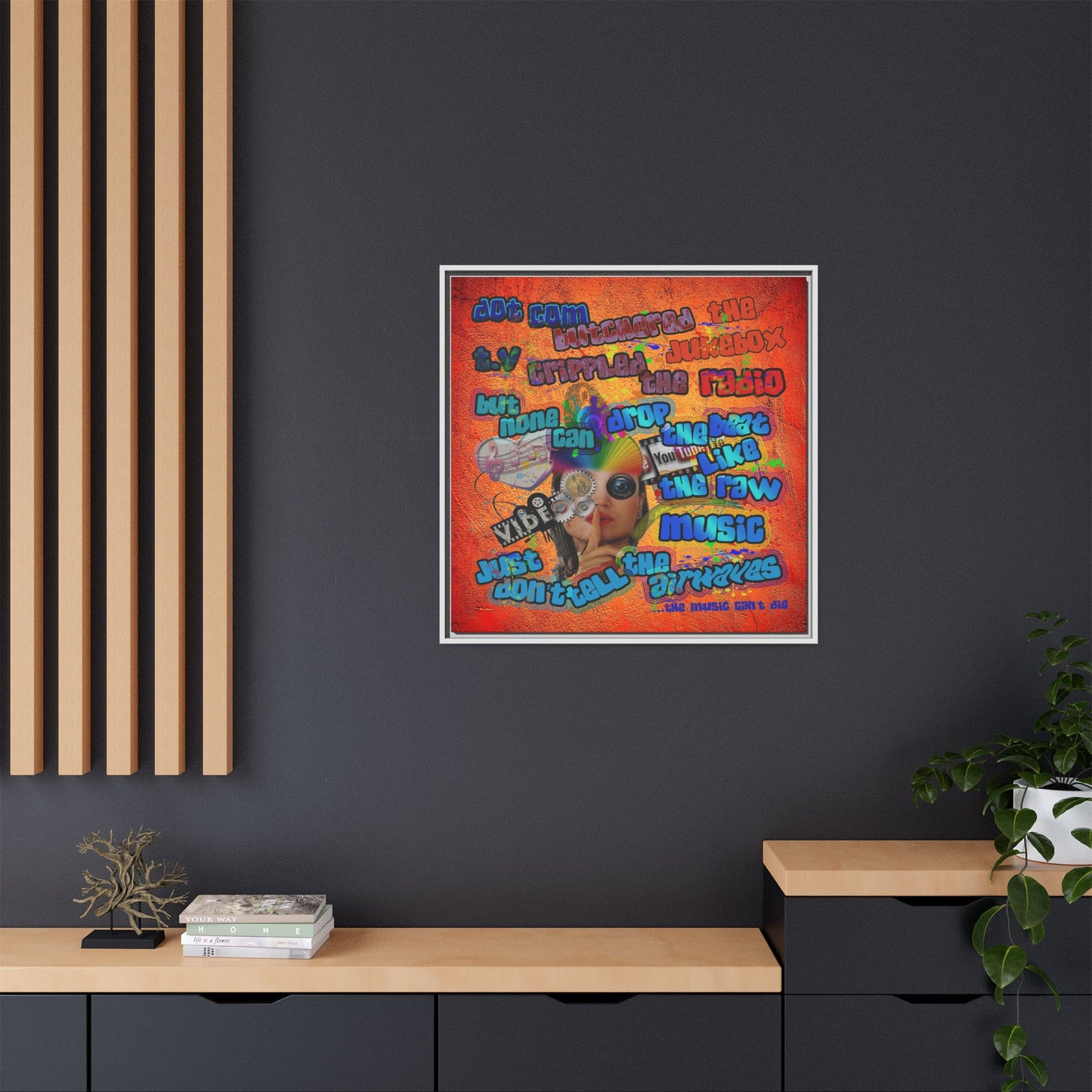 drop the beat - framed canvas art (burnt orange)
