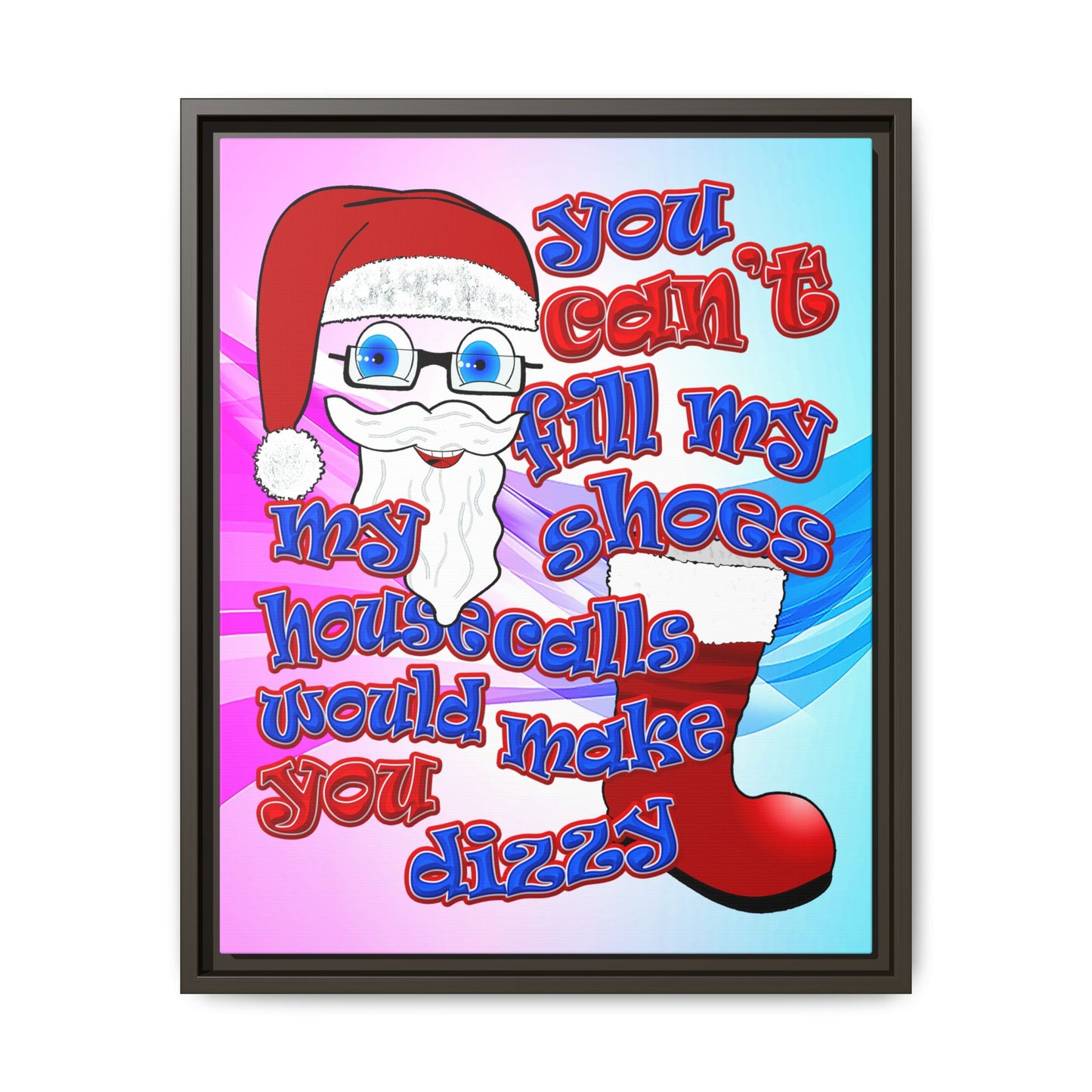 santa's shoes - framed canvas art (light blue-pink wave)