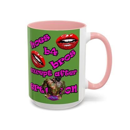 hoes b4 bros - Accent Mug (green)