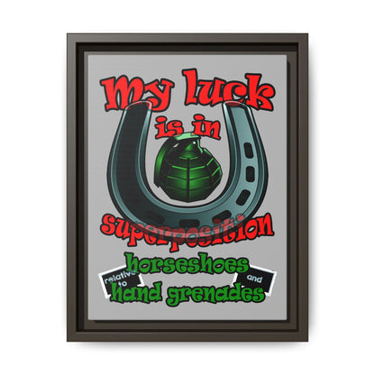 my luck - framed canvas art (light grey)