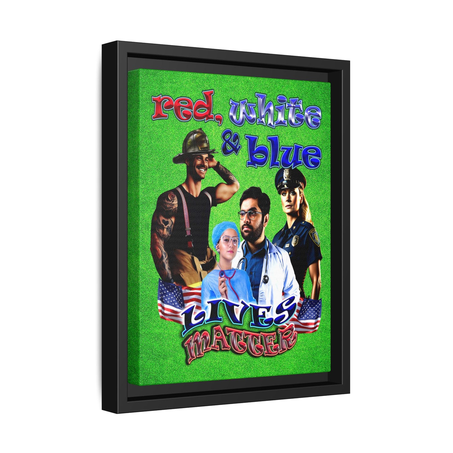 rw&b lives matter - framed canvas art (green turf)