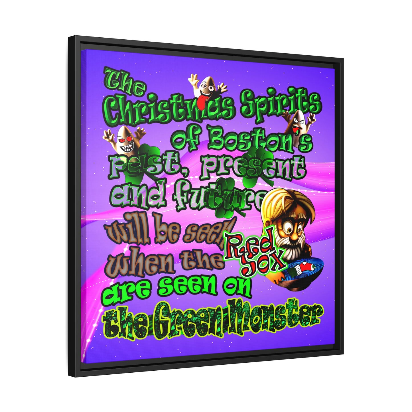 christmas spirits of boston - framed canvas art (purple-pink wave)