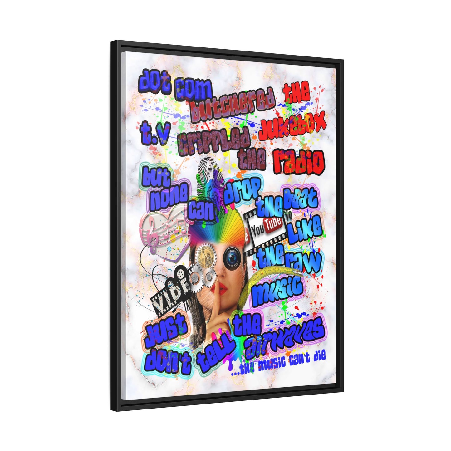 drop the beat - framed canvas art (white marble)
