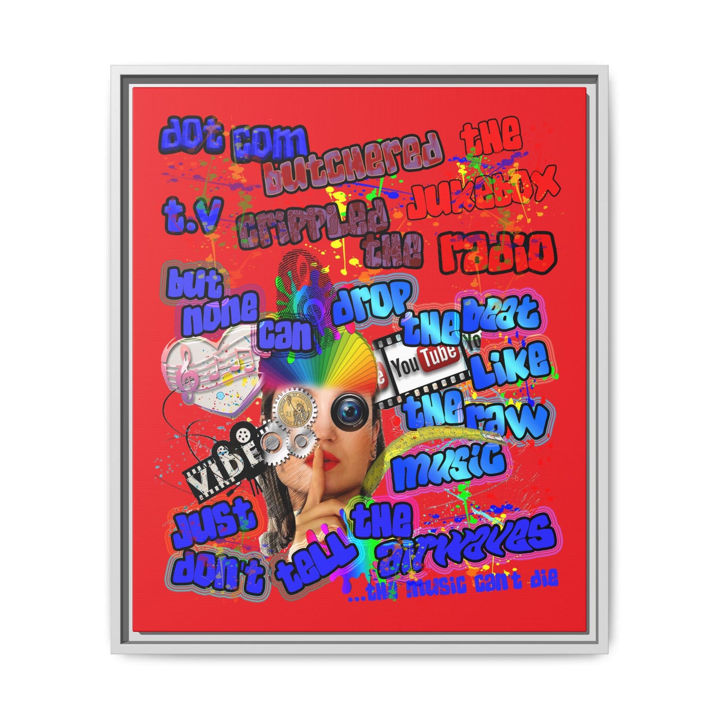 drop the beat - framed canvas art (red)