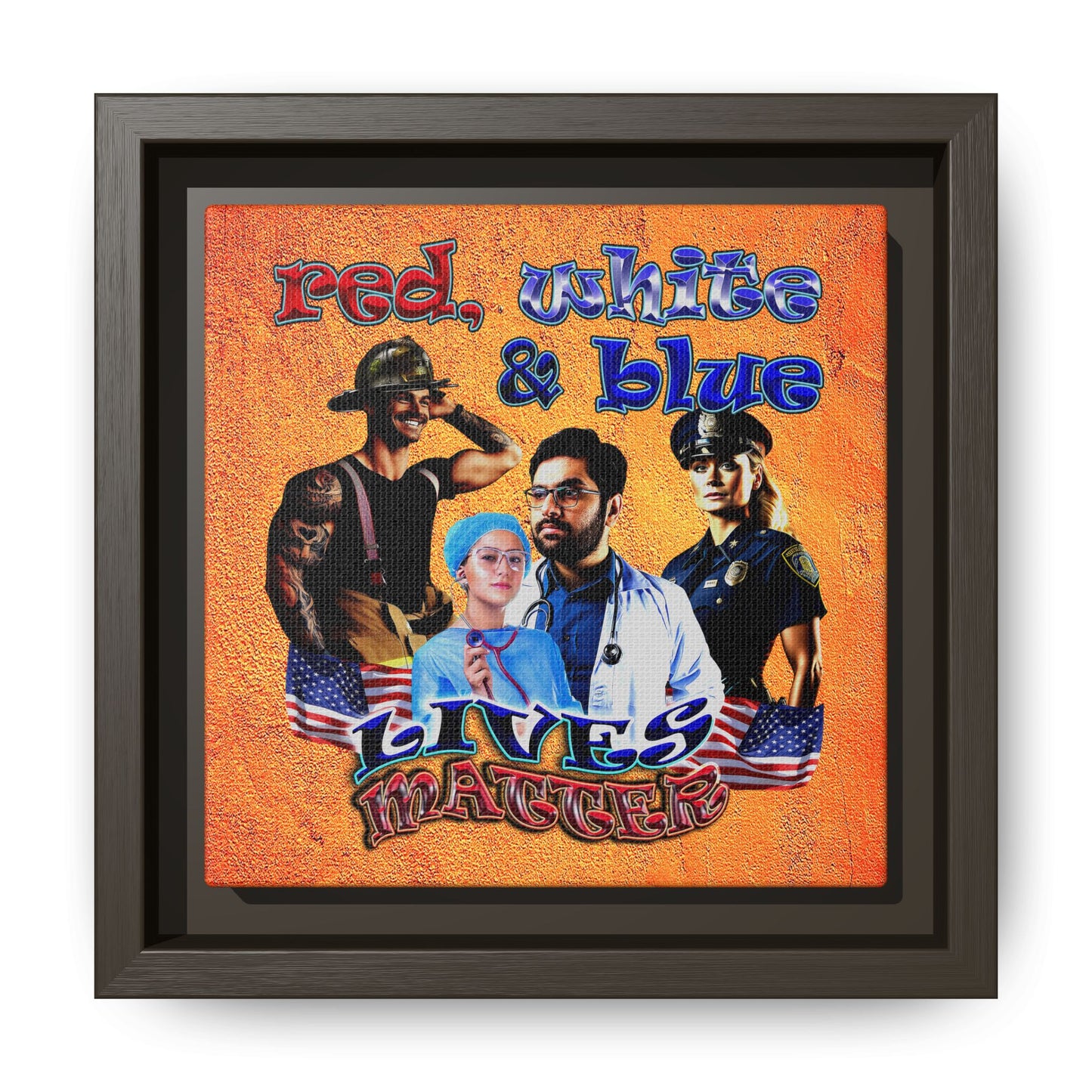 rw&b lives matter - framed canvas art (burnt orange)