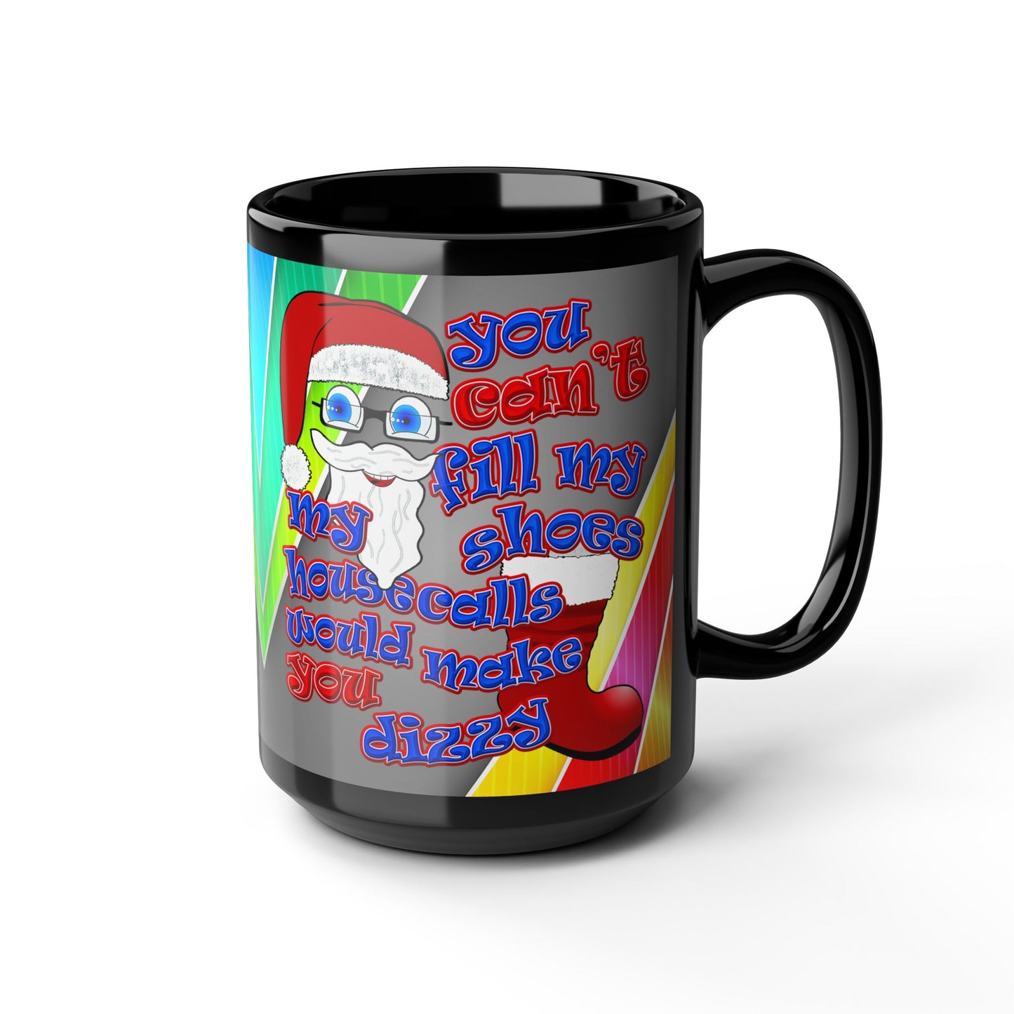 santa's shoes - Black Mug (rainbow split)
