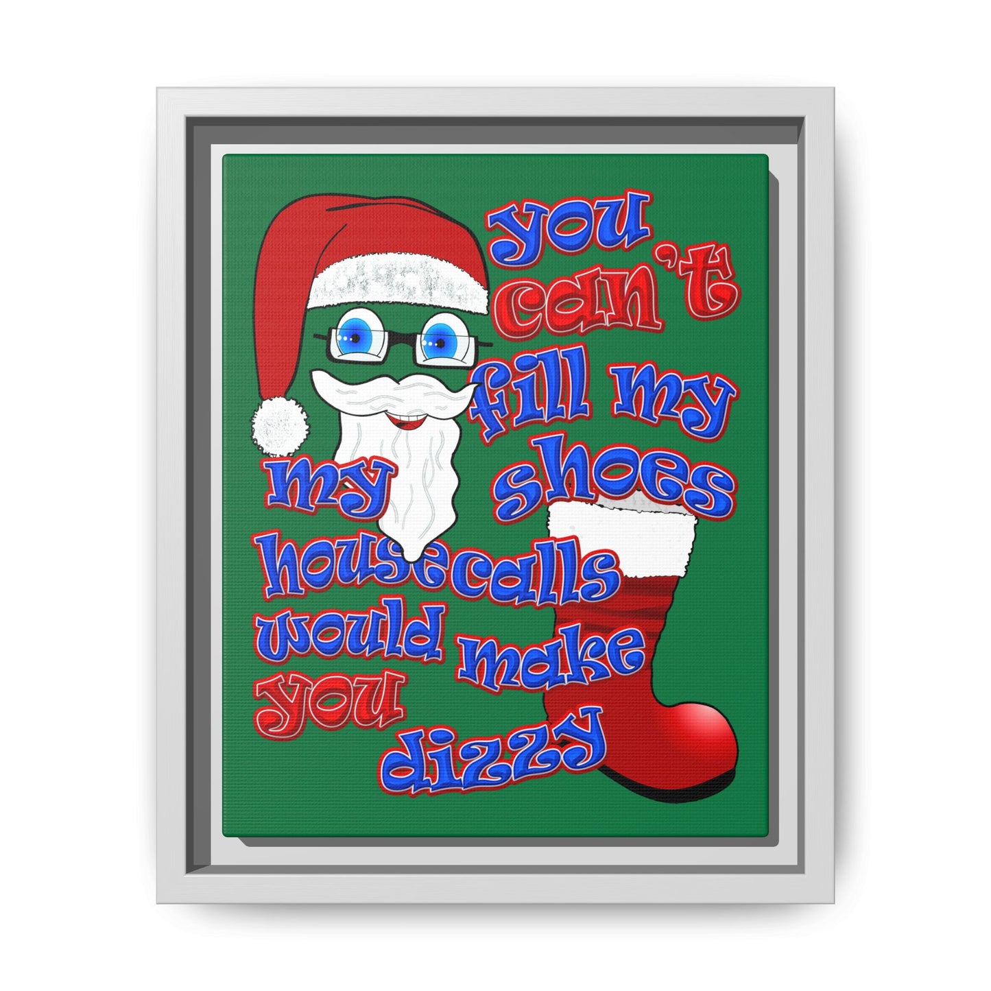 santa's shoes - framed canvas art (dark green)