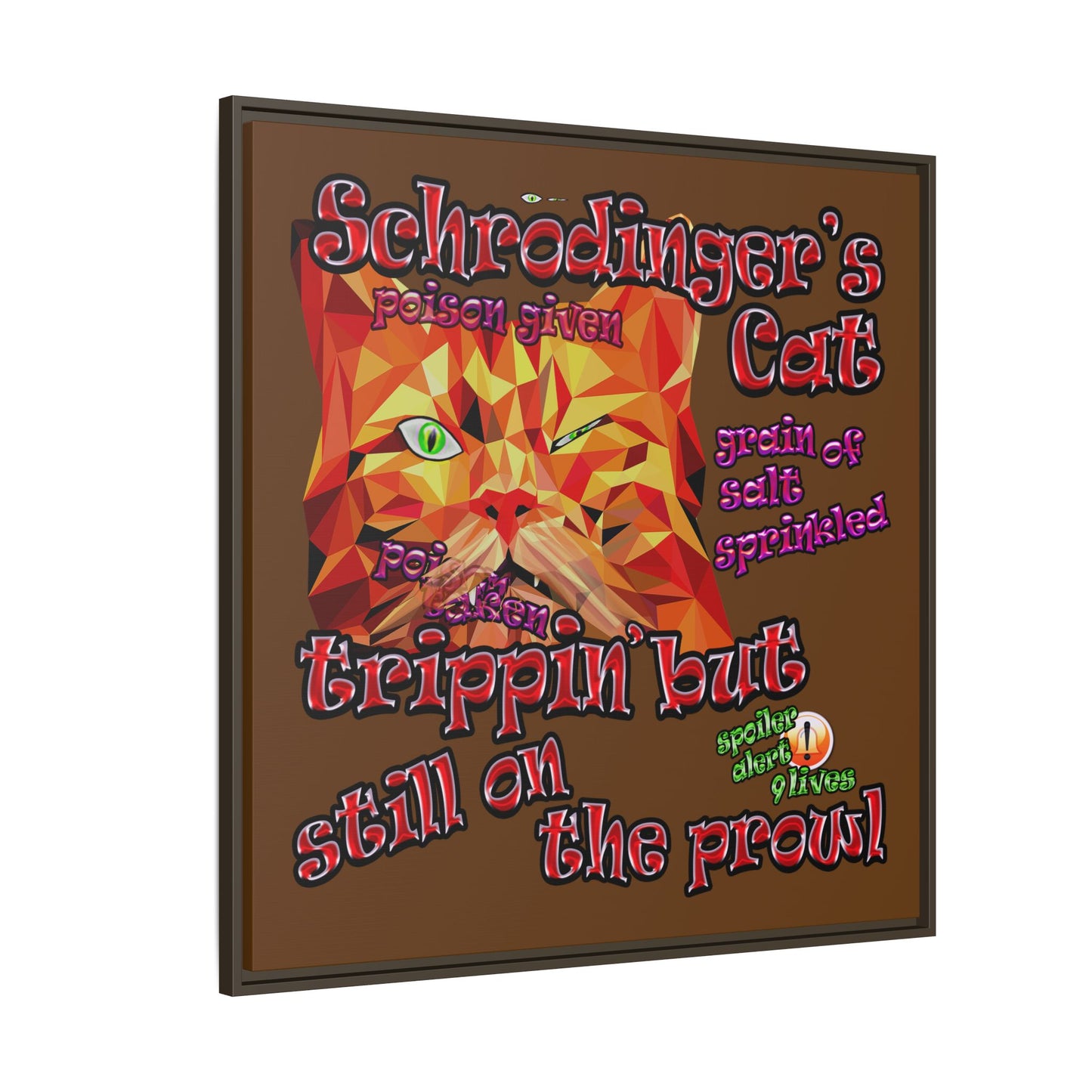 schrodinger's cat - framed canvas art (brown)