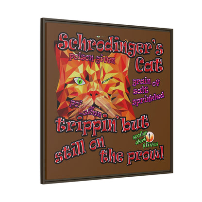 schrodinger's cat - framed canvas art (brown)