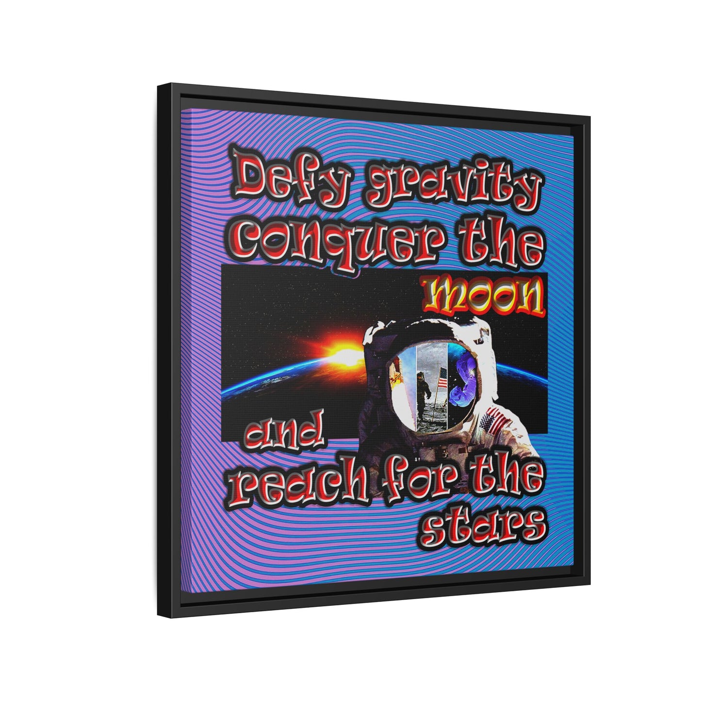 defy conquer reach - framed canvas art (light blue-purple wave)