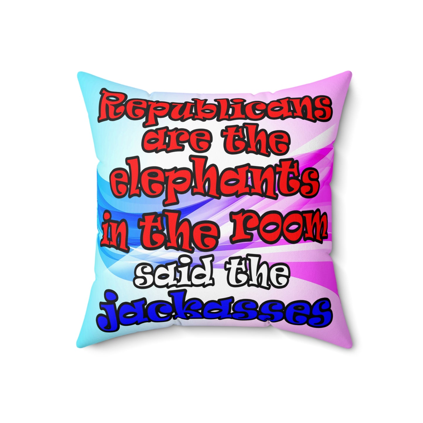 donkeys and elephants - Spun Polyester Square Pillow - (light blue-pink wave)