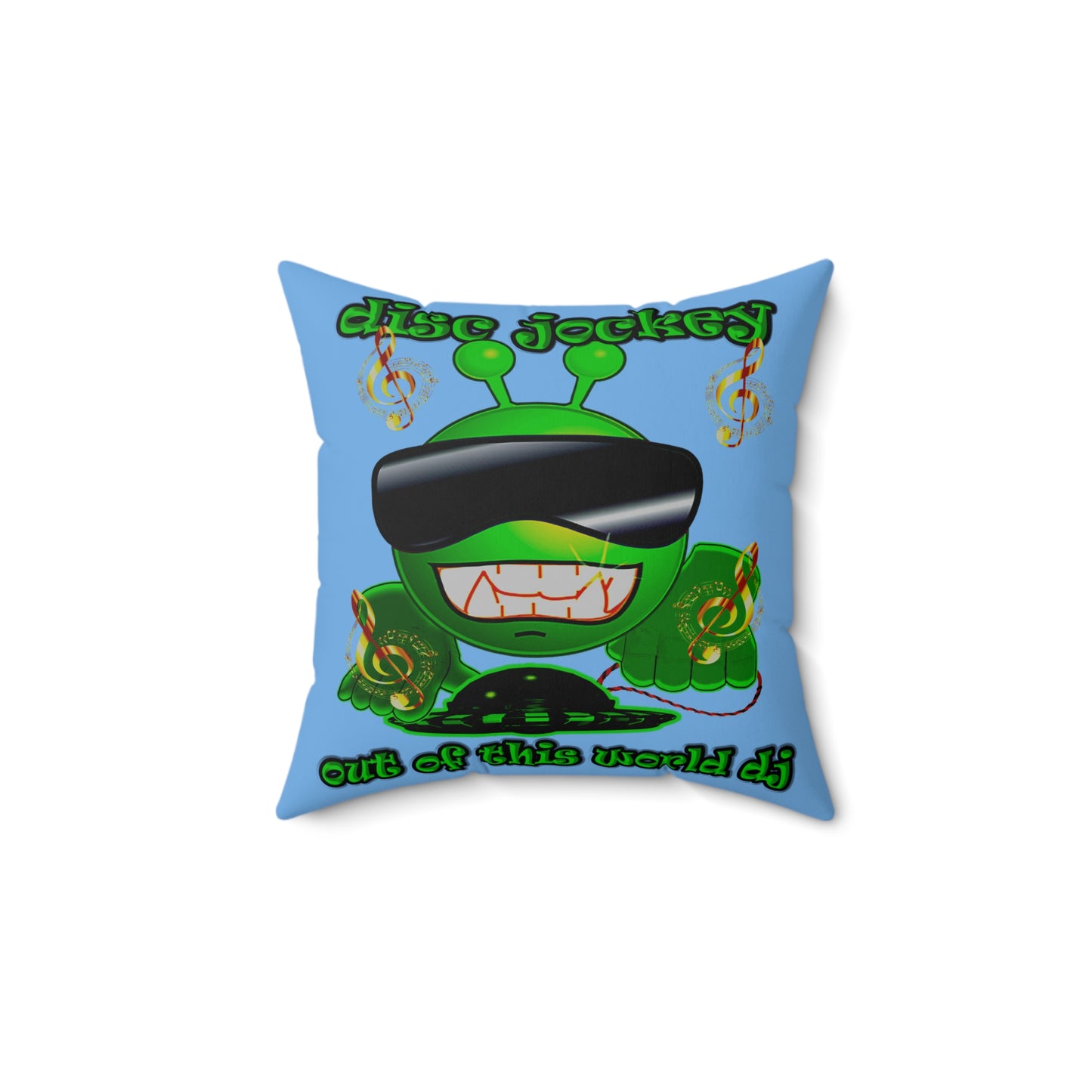 disc jockey - Spun Polyester Square Pillow - (light blue)