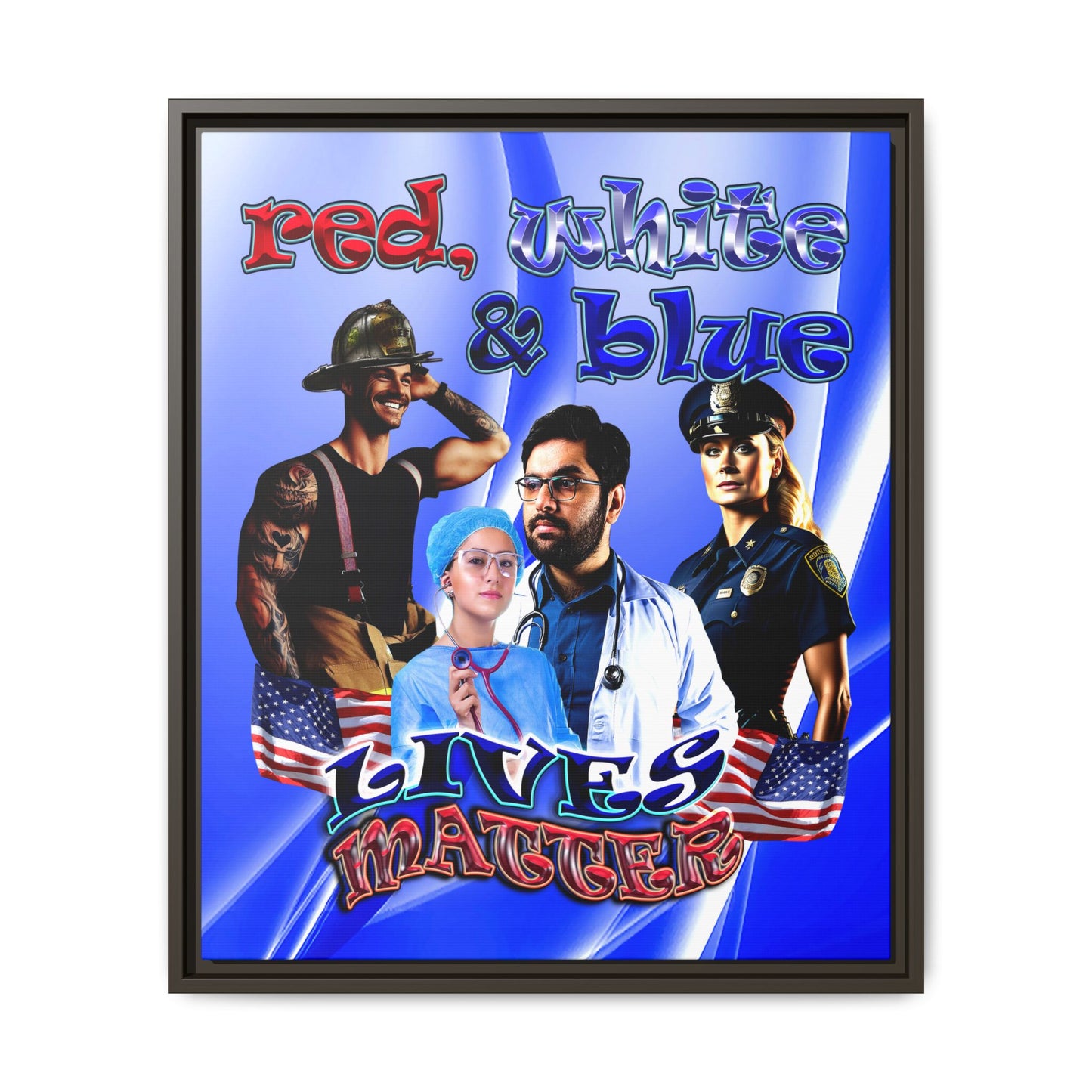 rw&b lives matter - framed canvas art (blue-white wave)