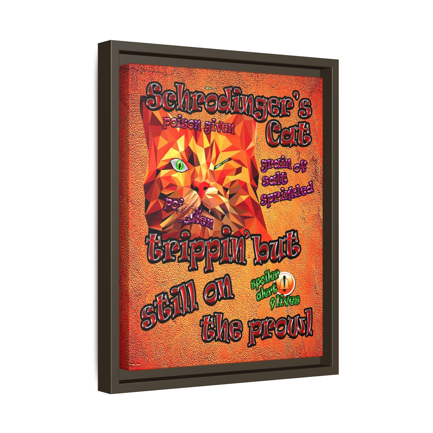 schrodinger's cat - framed canvas art (burnt orange)