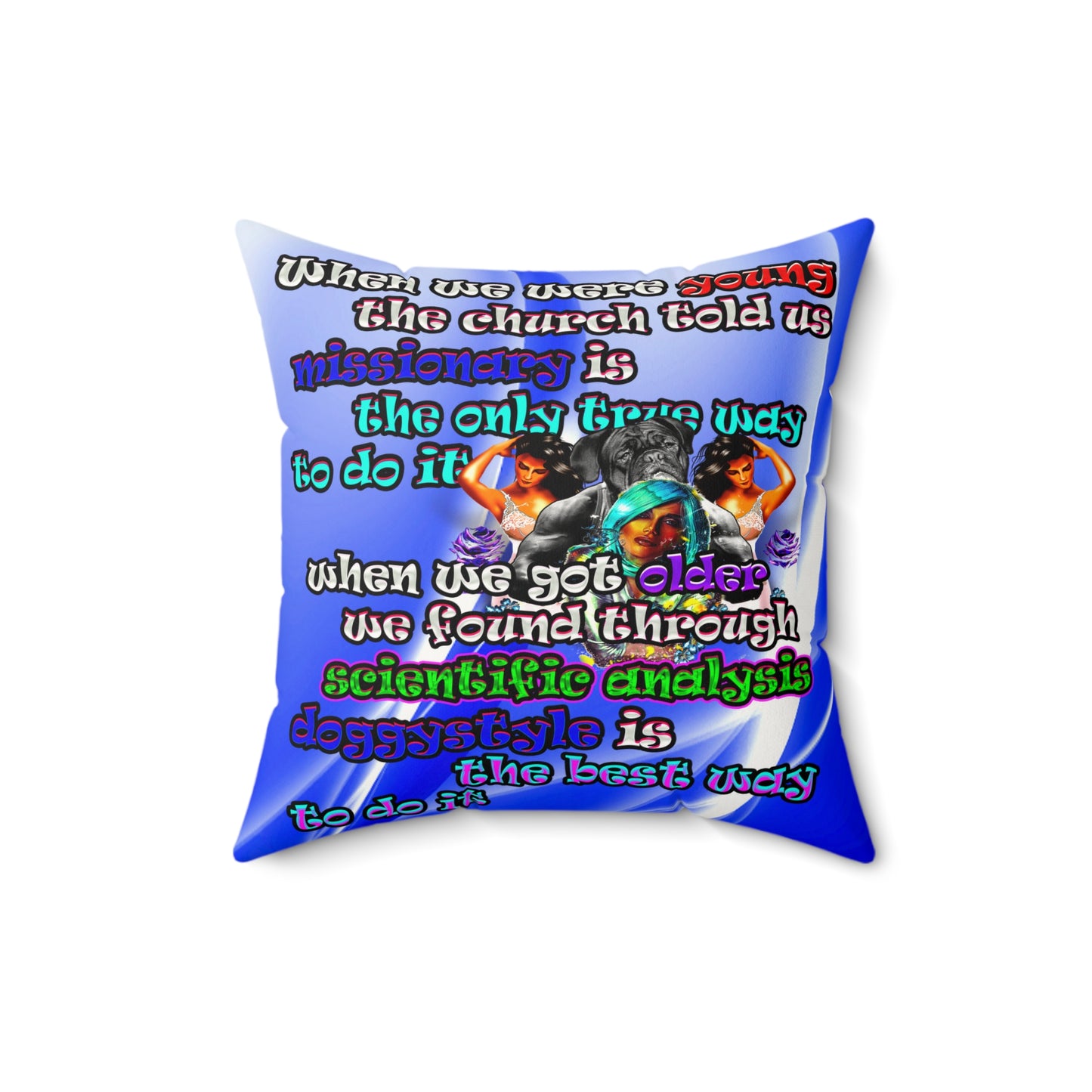 doggystyle - Faux Suede Square Pillow - (blue-white wave)