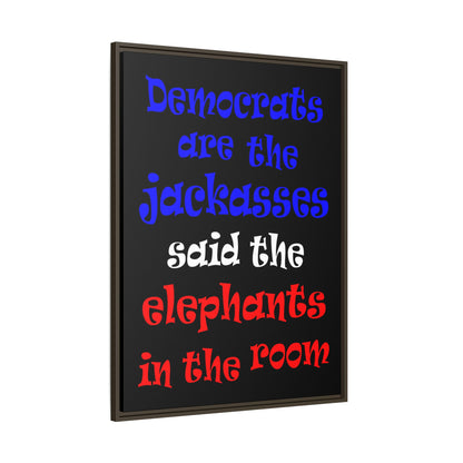 donkeys and elephants - framed canvas art (black)