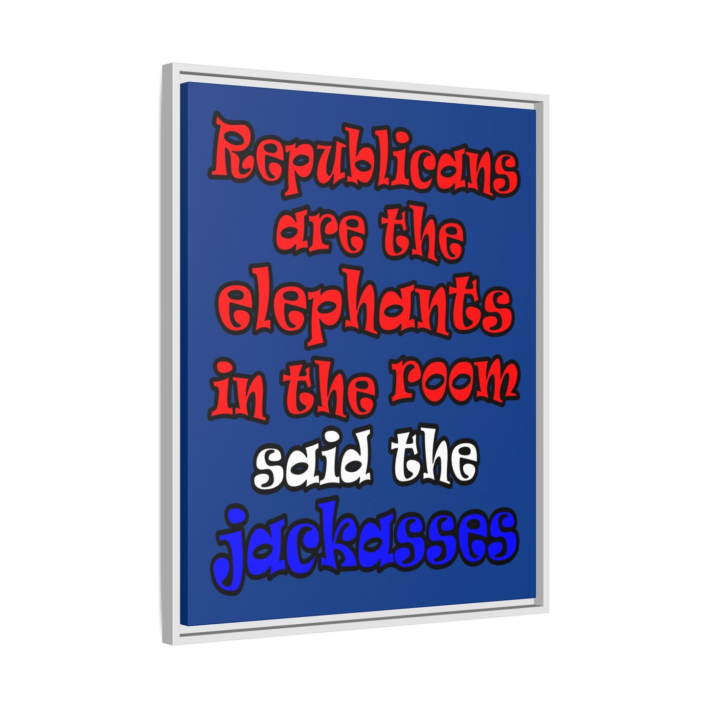 donkeys and elephants - framed canvas art (dark blue)