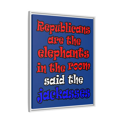 donkeys and elephants - framed canvas art (dark blue)