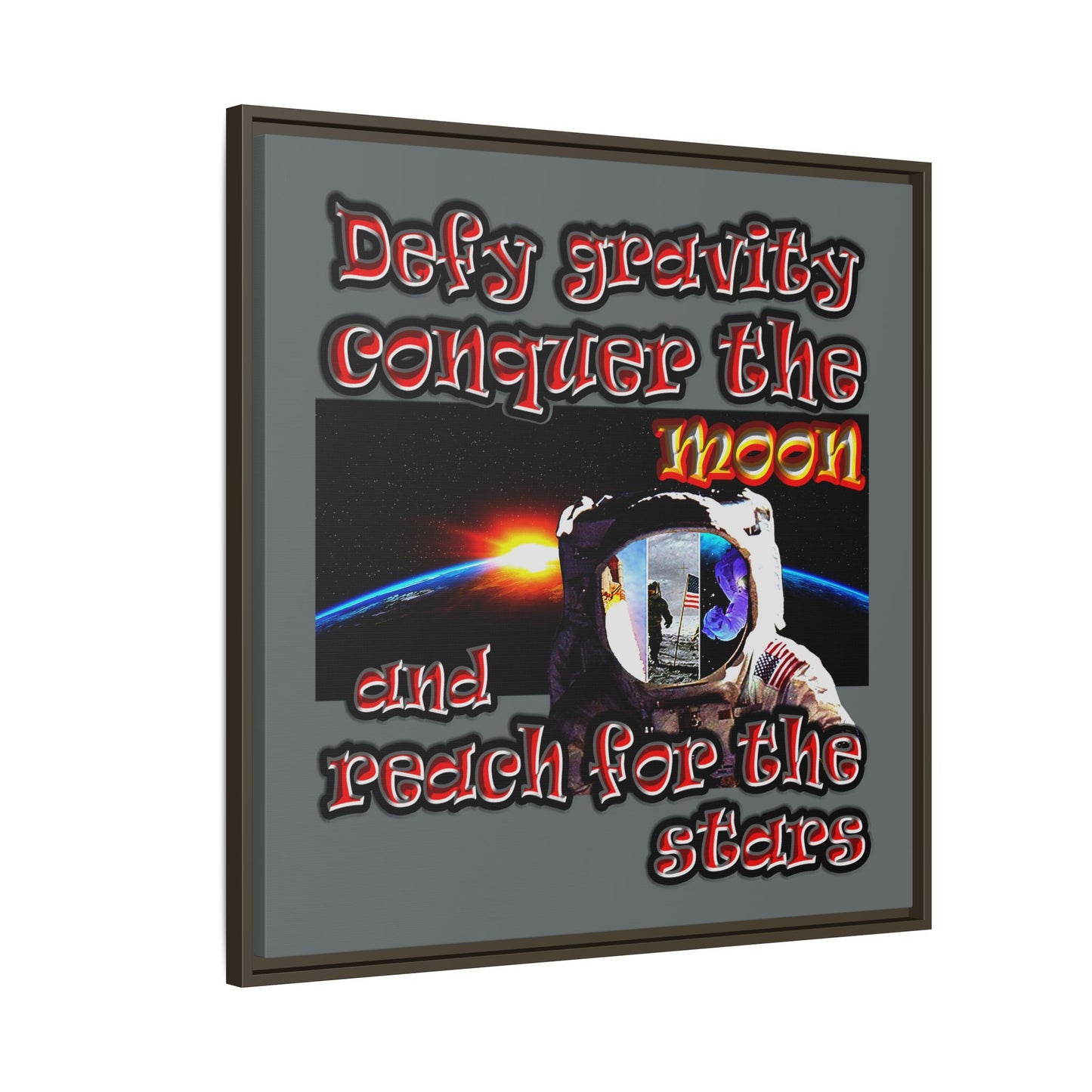 defy conquer reach - framed canvas art (dark grey)