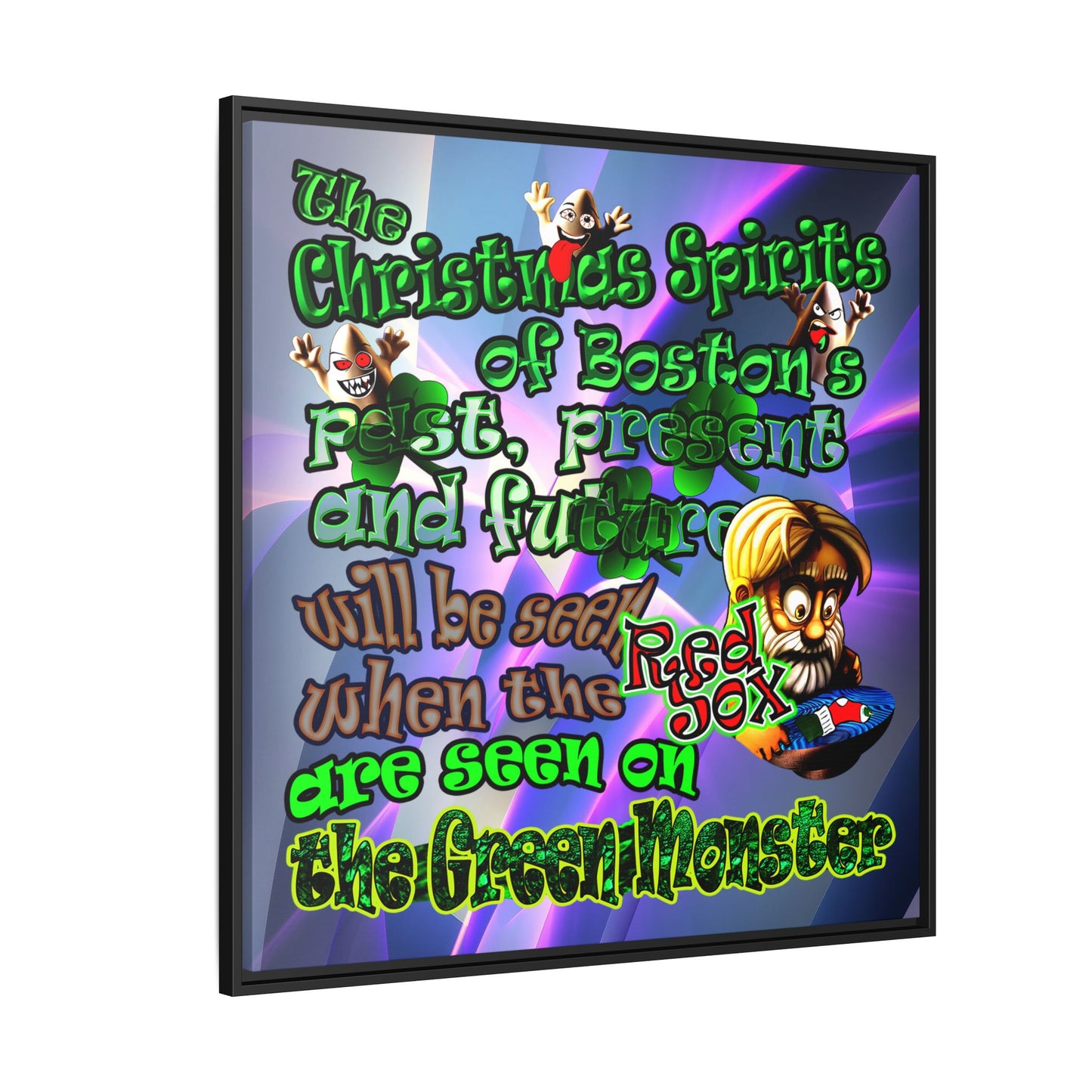 christmas spirits of boston - framed canvas art (grey-pink wave)