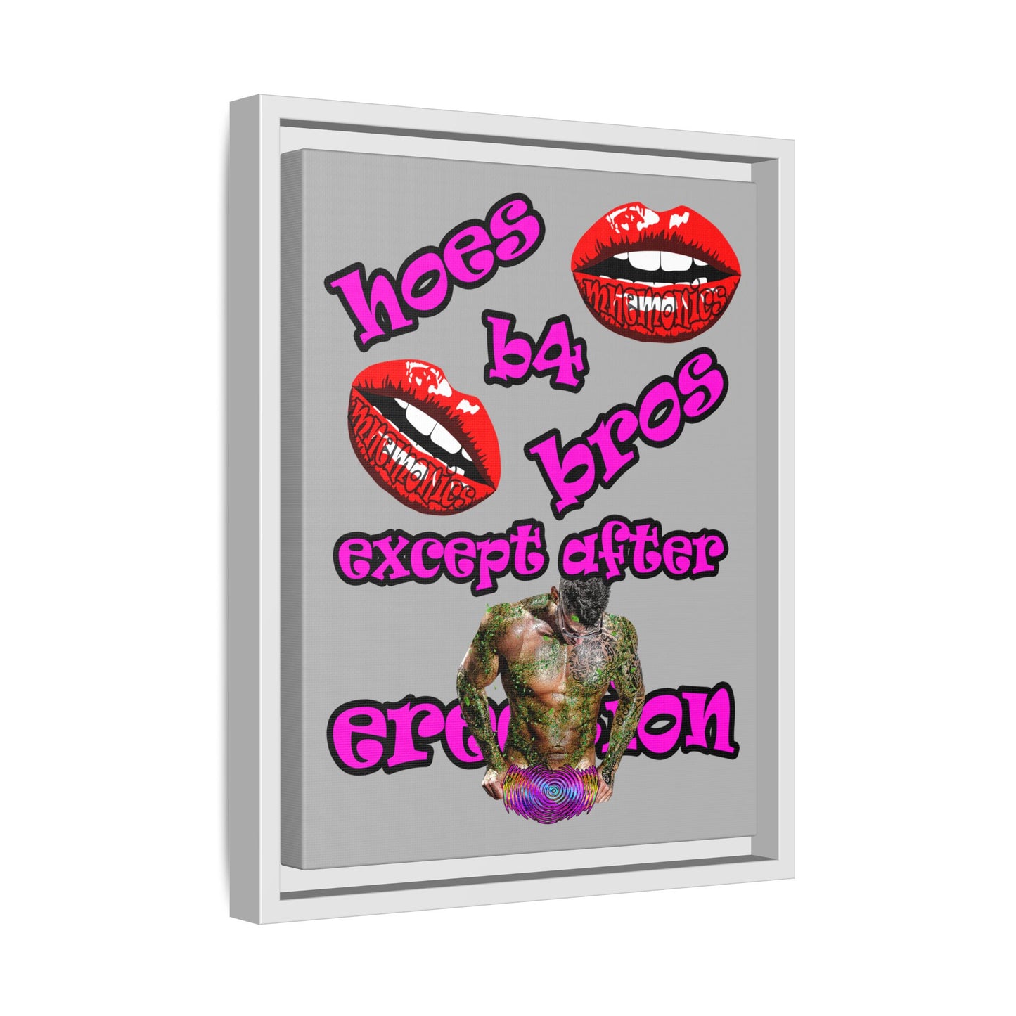 hoes b4 bros - framed canvas art (light grey)