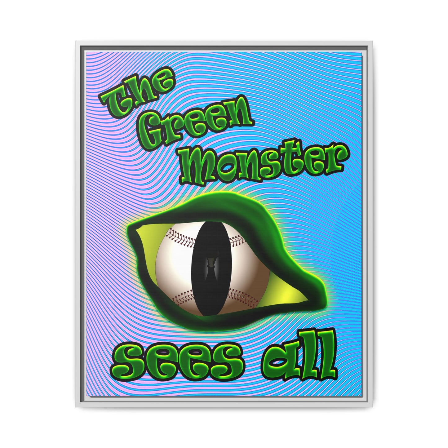 green monster - framed canvas art (light blue-purple wave)