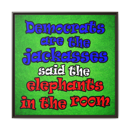 donkeys and elephants - framed canvas art (green turf)
