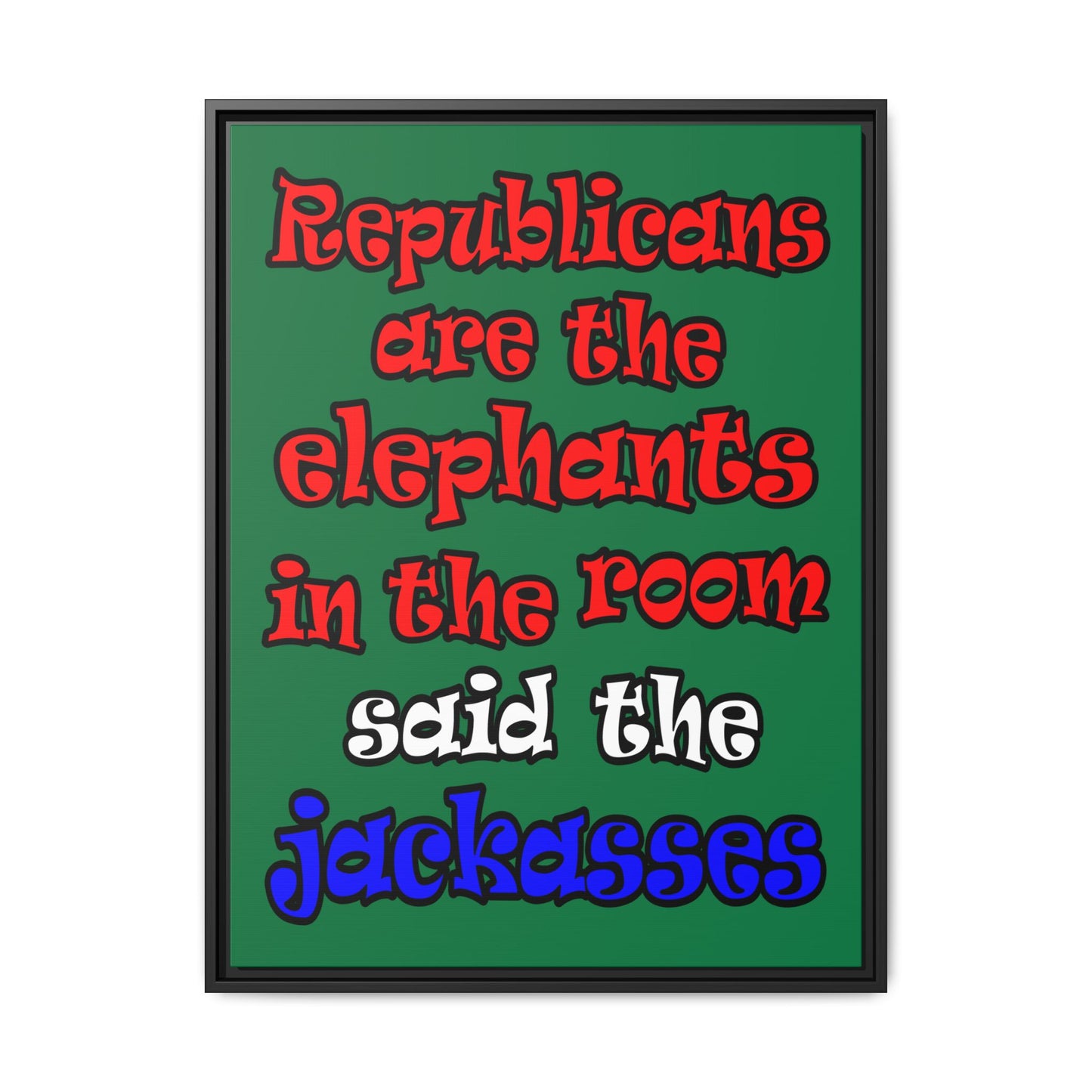 donkeys and elephants - framed canvas art (dark green)