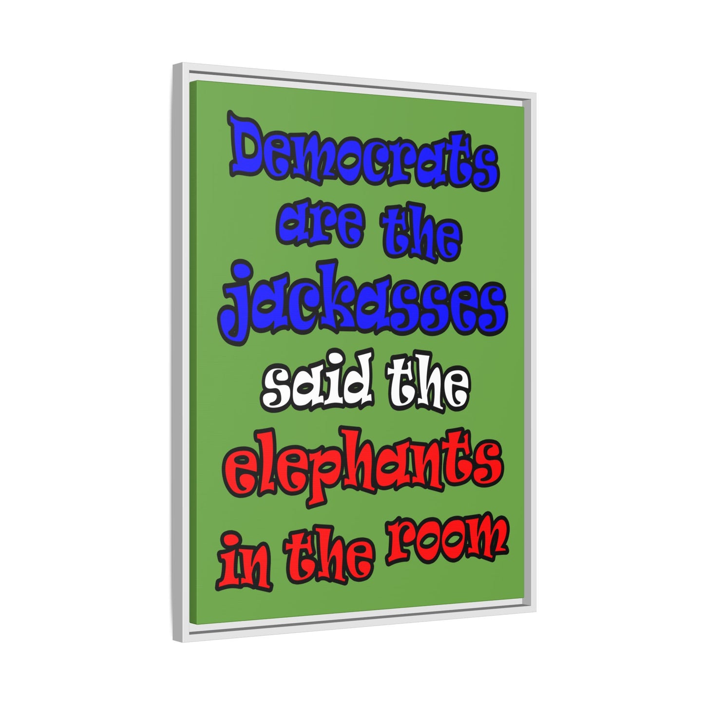 donkeys and elephants - framed canvas art (green)