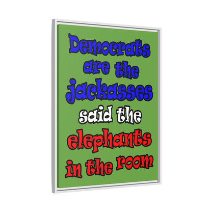 donkeys and elephants - framed canvas art (green)